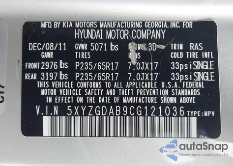 2012 Hyundai Santa Fe Gls из США, поврежденный, VIN 5XYZGDAB9CG121036